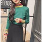 Contrast Trim Mock Neck Long-sleeve Knit Top