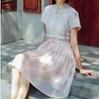 Set: Traditional Chinese Short-sleeve Lace-up Dress + A-line Skirt