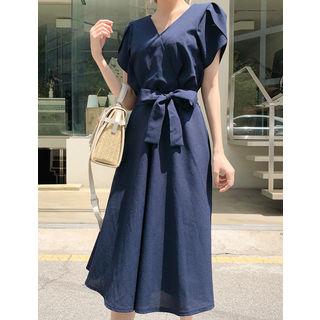 Puff-sleeve Tie-waist Wrap Dress