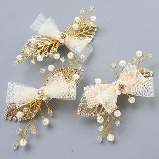 Faux Pearl Rhinestone Leaf Bridal Hair Clip