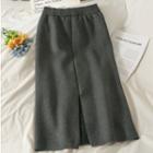 Furry-lined Slited Knit Midi Skirt