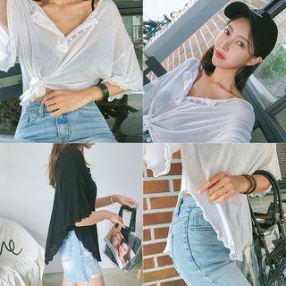 Lettuce-edge Round-hem Sheer Henley