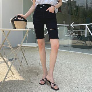 Asymmetric Distressed Skinny Shorts