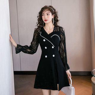 Set: Lace-panel Double-breasted Dress + Shorts