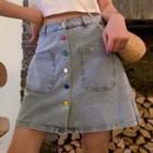 Contrast Button Denim Skirt