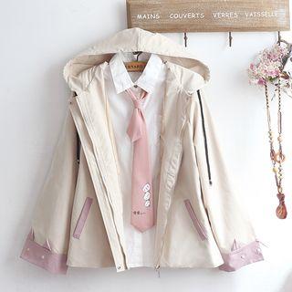 Long-sleeve Embroidered Shirt / Hooded Printed Jacket / Set