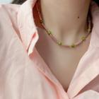 Faux Gemstone Necklace Pink & Green - One Size