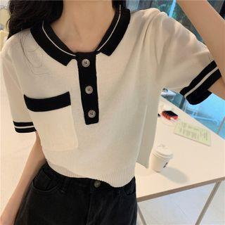 Short-sleeve Two-tone Cropped Polo-shirt