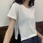 Short-sleeve Zip-accent Cropped Knit Top