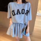 Set: Elbow-sleeve Lettering Print T-shirt + Wide Leg Shorts