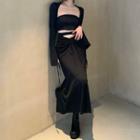 Plain Tube Top / Long-sleeve Shrug / Midi Pencil Skirt