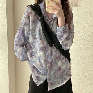 Tie-dyed Elbow-sleeve Chiffon Shirt