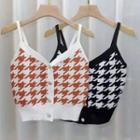 Spaghetti Strap Houndstooth Knit Crop Top