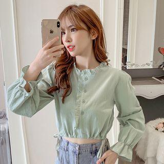 Bell-sleeve Ruffle Trim Cropped Top