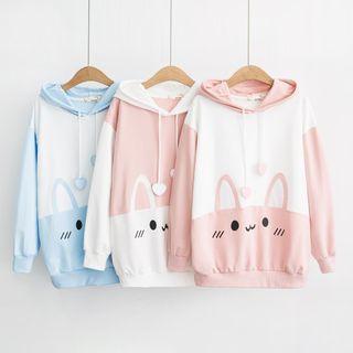 Color-block Rabbit Ear-accent Hood Sweater