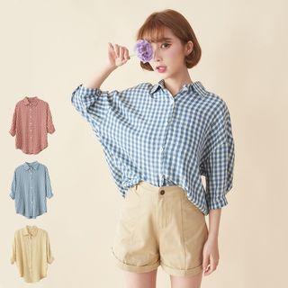 Drop Shoulder Check Loose Shirt