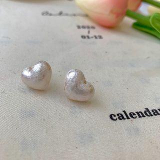 Faux Pearl Heart Ear Stud 1 Pair - As Shown In Figure - One Size