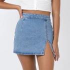 High-waist Split Denim Mini Skirt