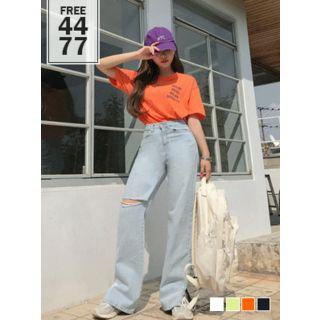 Letter-printed Neon-color Loose-fit T-shirt