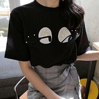 Faux-pearl Embellished Short Sleeve T-shirt