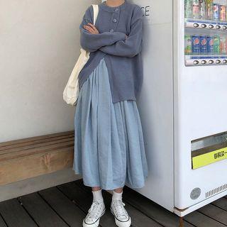 Front-slit Cardigan / Midi A-line Skirt