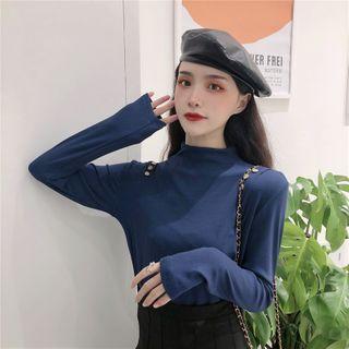 Buttoned Mock Neck Top