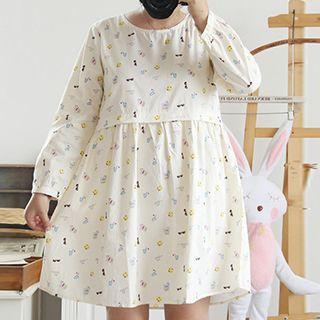 Print Long Sleeve A-line Dress