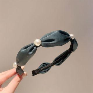 Faux Pearl Fabric Headband Fj194 - Gray - One Size