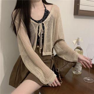 Plain Lace-up Cardigan / Floral Tube Top