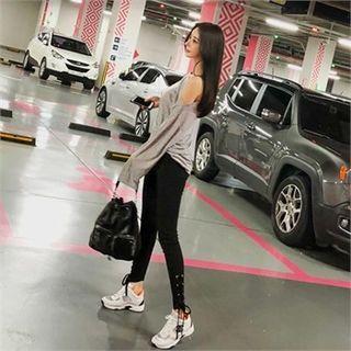 Lace-up Hem Leggings Black - One Size