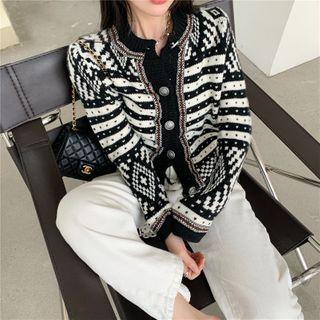 Striped Cropped Cardigan Stripe - Black & White - One Size