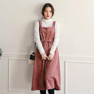 Drawstring-waist Midi Pinafore Dress