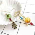 Non-matching Alloy Robot Glass Bead Dangle Earring