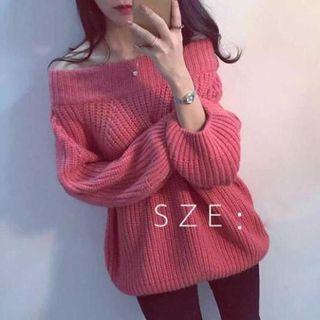 Off-shoulder Thick Knit Sweater