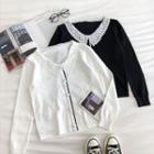 Lace Peter-pan Collar Long-sleeve Knit Top