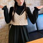 Long-sleeve Plain Dress / Crochet Vest