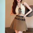 Lace Up Camisole Top / A-line Skirt With Belt