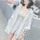 Set: 3/4-sleeve Buttoned Striped Blazer + Shorts