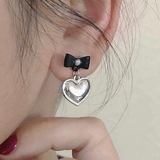 Heart Drop Earring 1 Pair - 2508a - Silver Pin - Heart - Silver - One Size