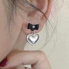 Heart Drop Earring 1 Pair - 2508a - Silver Pin - Heart - Silver - One Size
