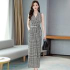 Sleeveless Houndstooth Wide-leg Jumpsuit As Shown In Figure - One Size
