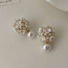 Flower Acrylic Faux Pearl Dangle Earring 1 Pair - White & Gold - One Size