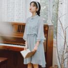 Embroidered Stand-collar Frog Button 3/4 Sleeve Chiffon Dress