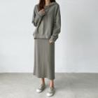 Set: Drop-shoulder Hoodie + Band-waist Long Skirt