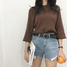 3/4-sleeve Crew-neck Knit Top