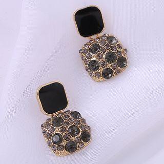 Rhinestone Square Dangle Earring 1 Pair - S925 Silver Needle Earrings - One Size