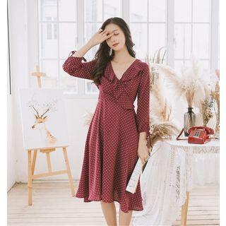 V-neck Dotted Print Dress