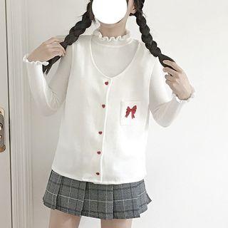 Bow Embroidered Vest / Plaid Pleated Skirt