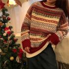 Long-sleeve Printed Knit Sweater Print - One Size