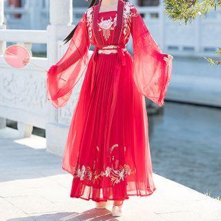 Hanfu Set: Light Jacket + Embroidered Top + Maxi Skirt